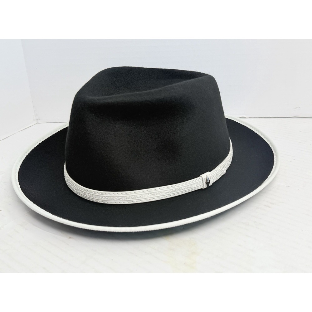 Bruno Capelo Toledo Collection Black Australian Wool Fedora Hat XL White Trim